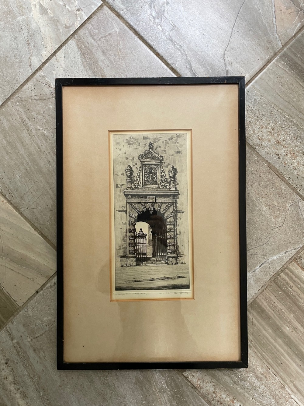 Antique Etching Glasgow University  Gateway Wilfred Appleby