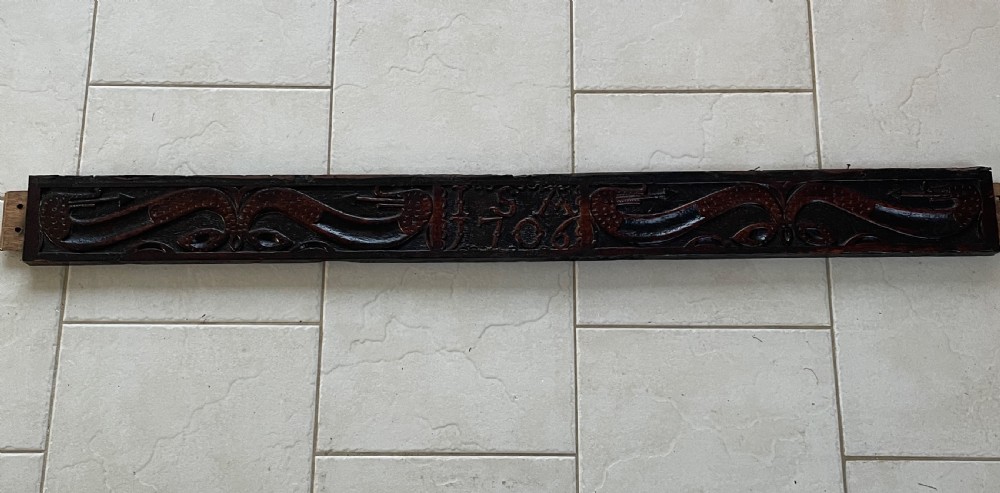 18th Century Carved Oak Serpent Panel Dated ISA 1706