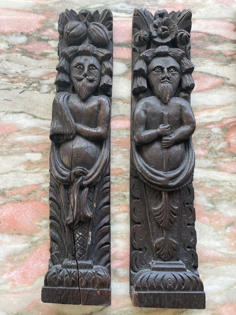 17th Century Carved Oak Caryatids X2