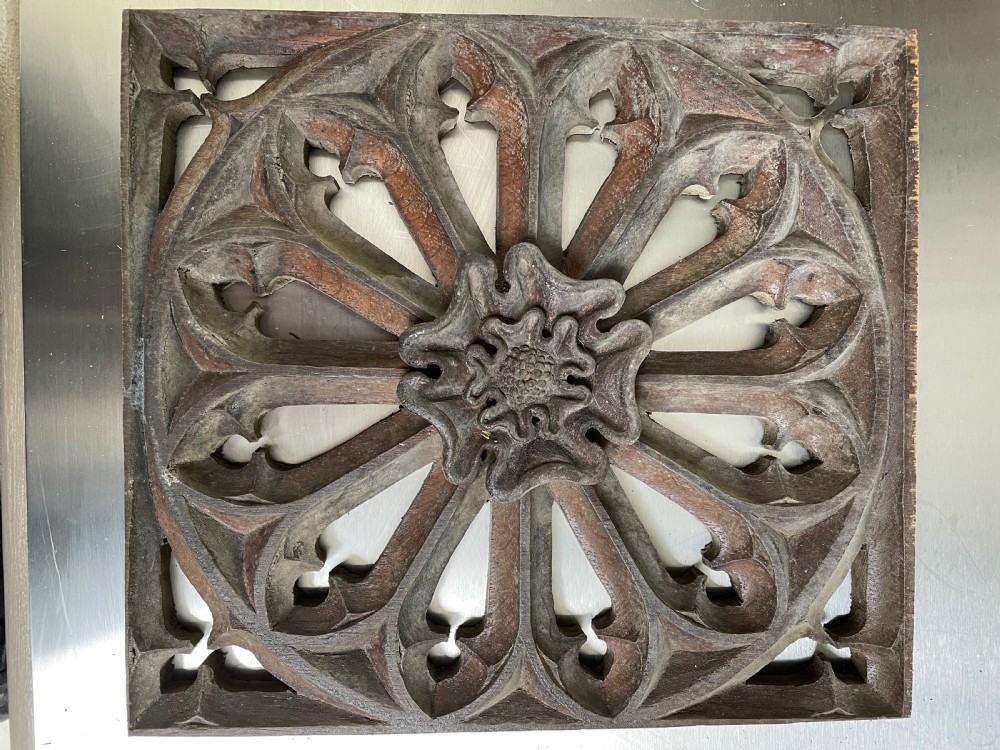 19th Century Gothic Tudor Rose Carved Oak Pierced Panel
