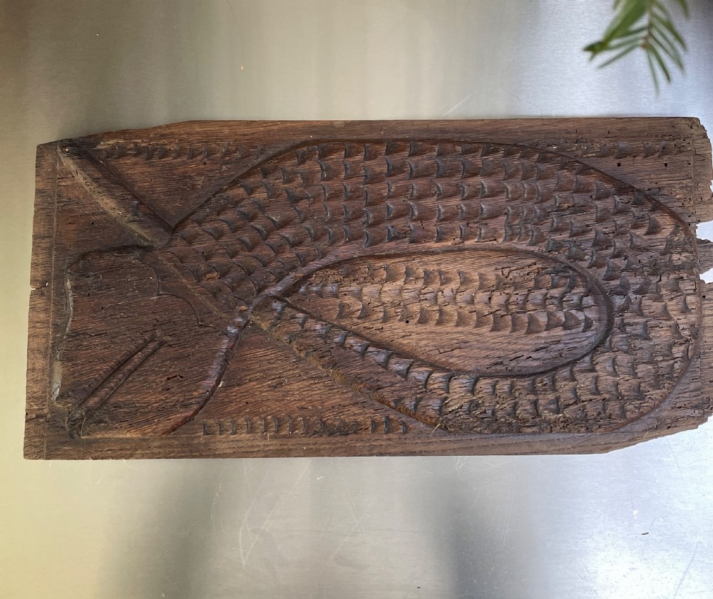 16th Century Primitive Carved Oak Snake / Serpent Panel