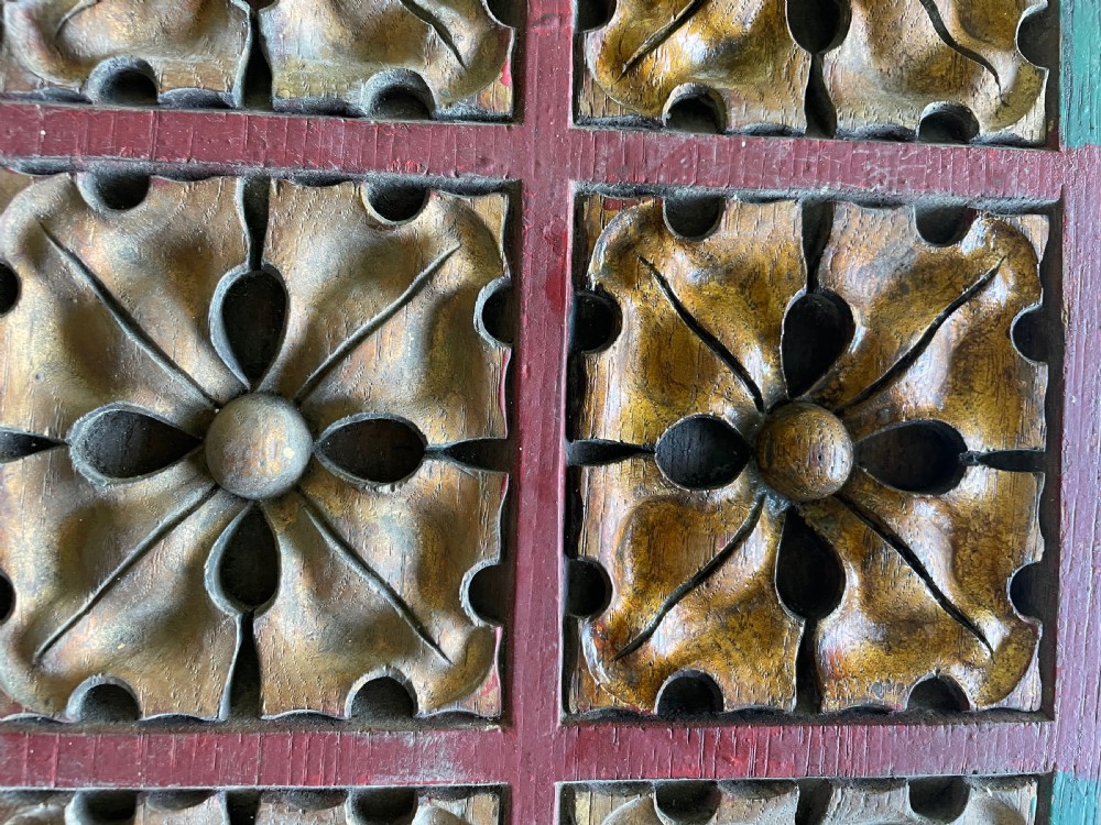 19th Century Carved Oak Tudor Roses Gothic Church Altar Gilt Panel View III