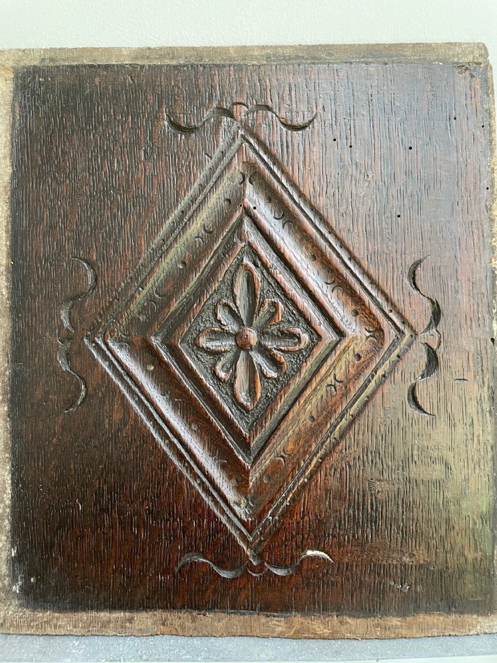 17th Century Carved Oak Daisy Panel