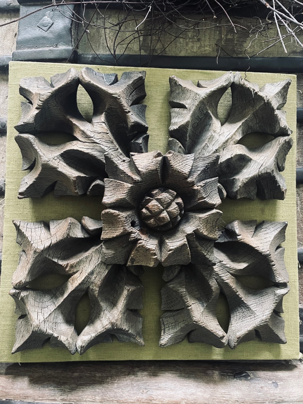 16th Century Carved Oak Ceiling Boss Tudor Rose