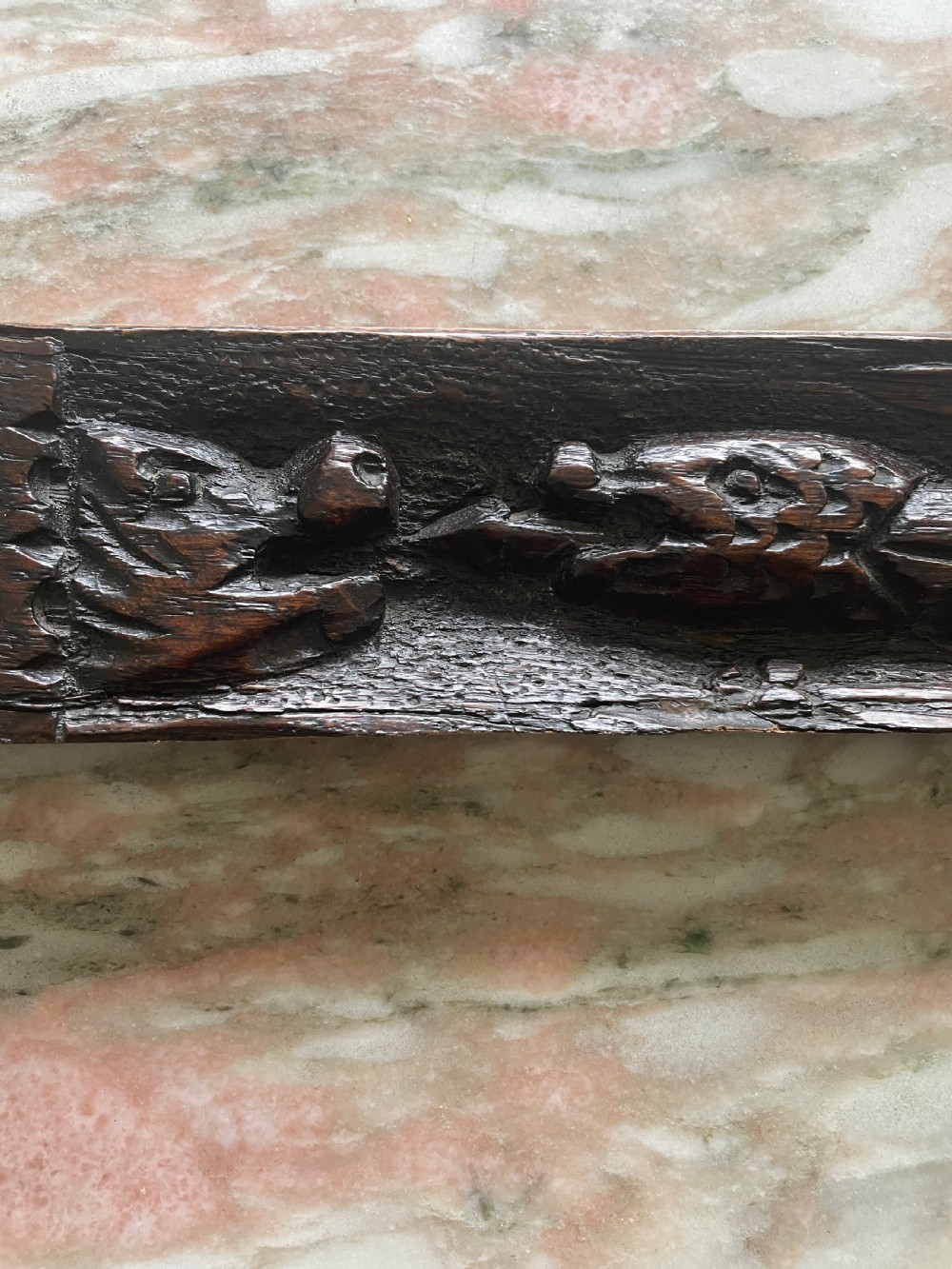 Period oak Carved Oak Panel with a Snake and Griffins View II