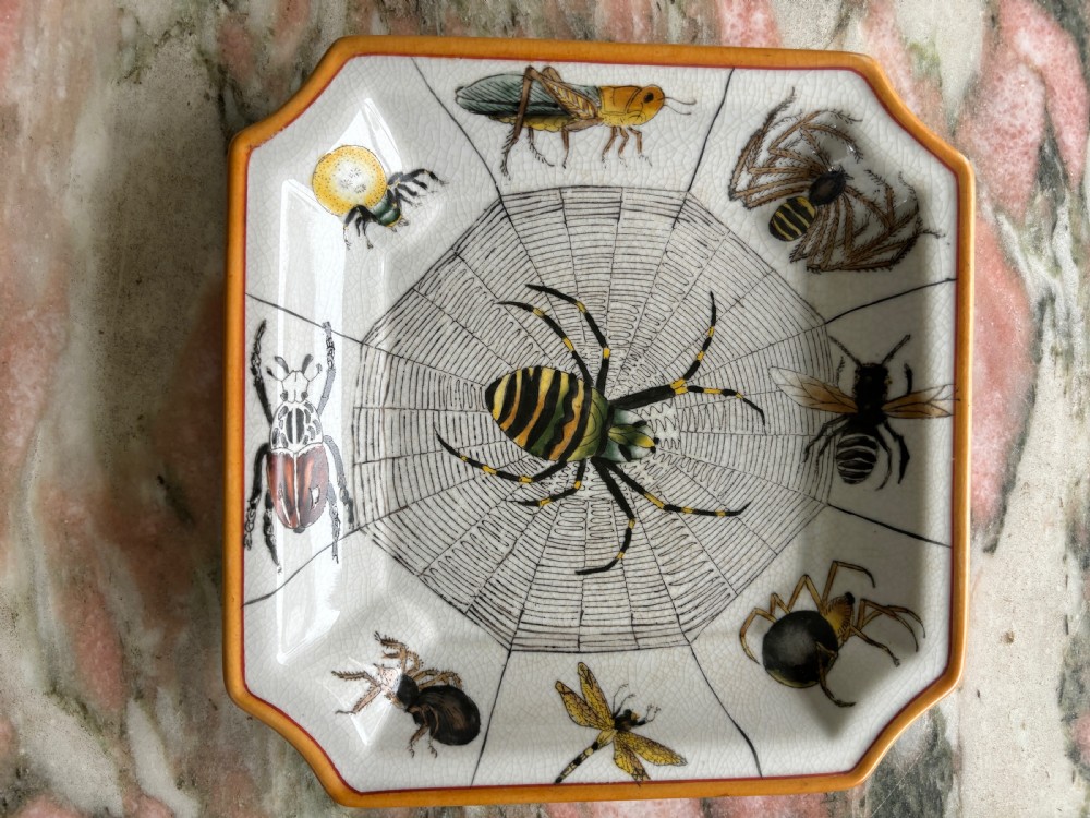 ANTIQUE JAPANESE WHIMSICAL SPIDER and INSECT PLATE 