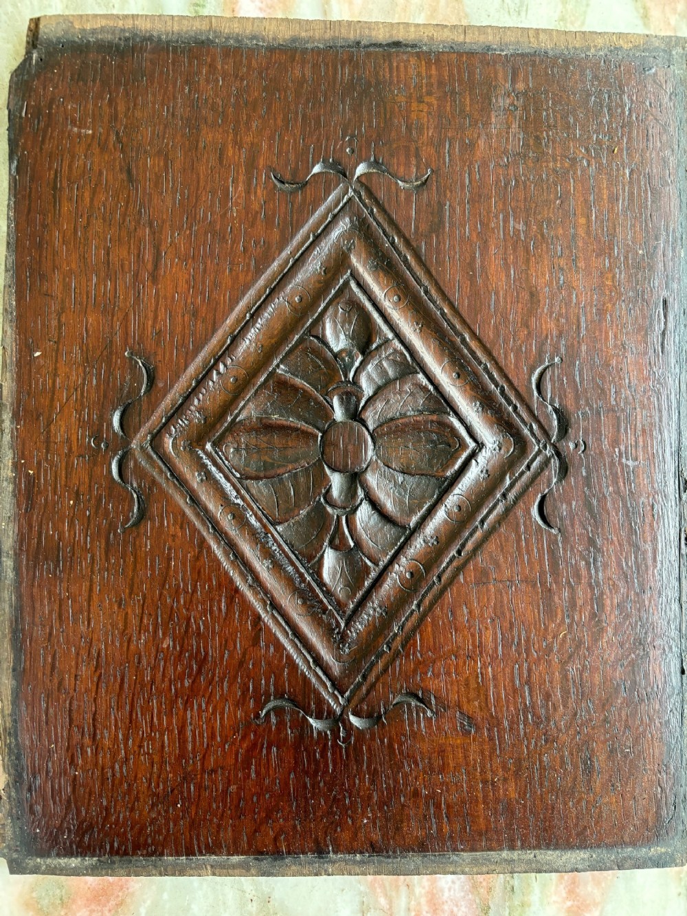 17th Century  Carved Oak Panel Tudor Rose