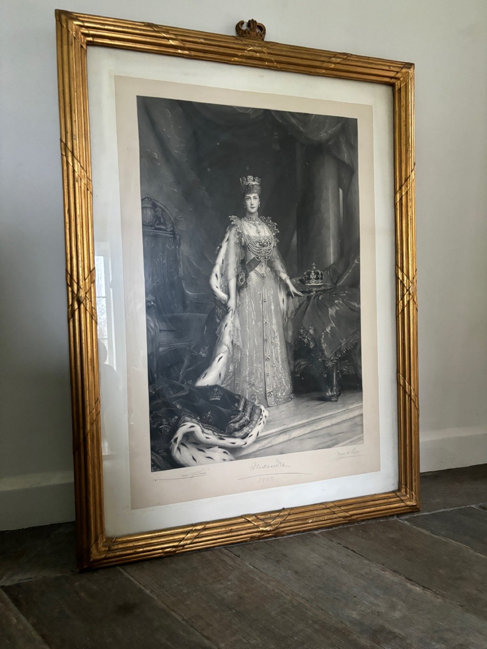 Large Crowned Wooden Picture Frame Signed Queen Alexandra Joseph Pratt
