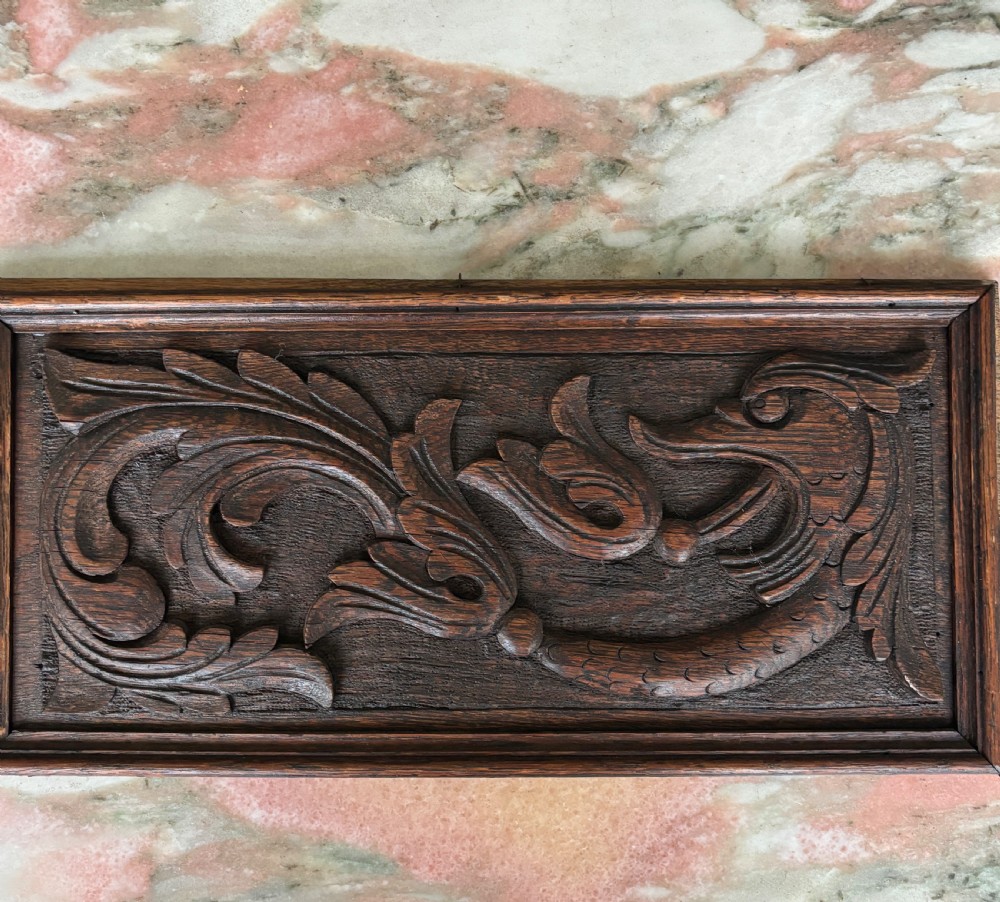 19th Century Carved Oak Mythical Dragon Panel