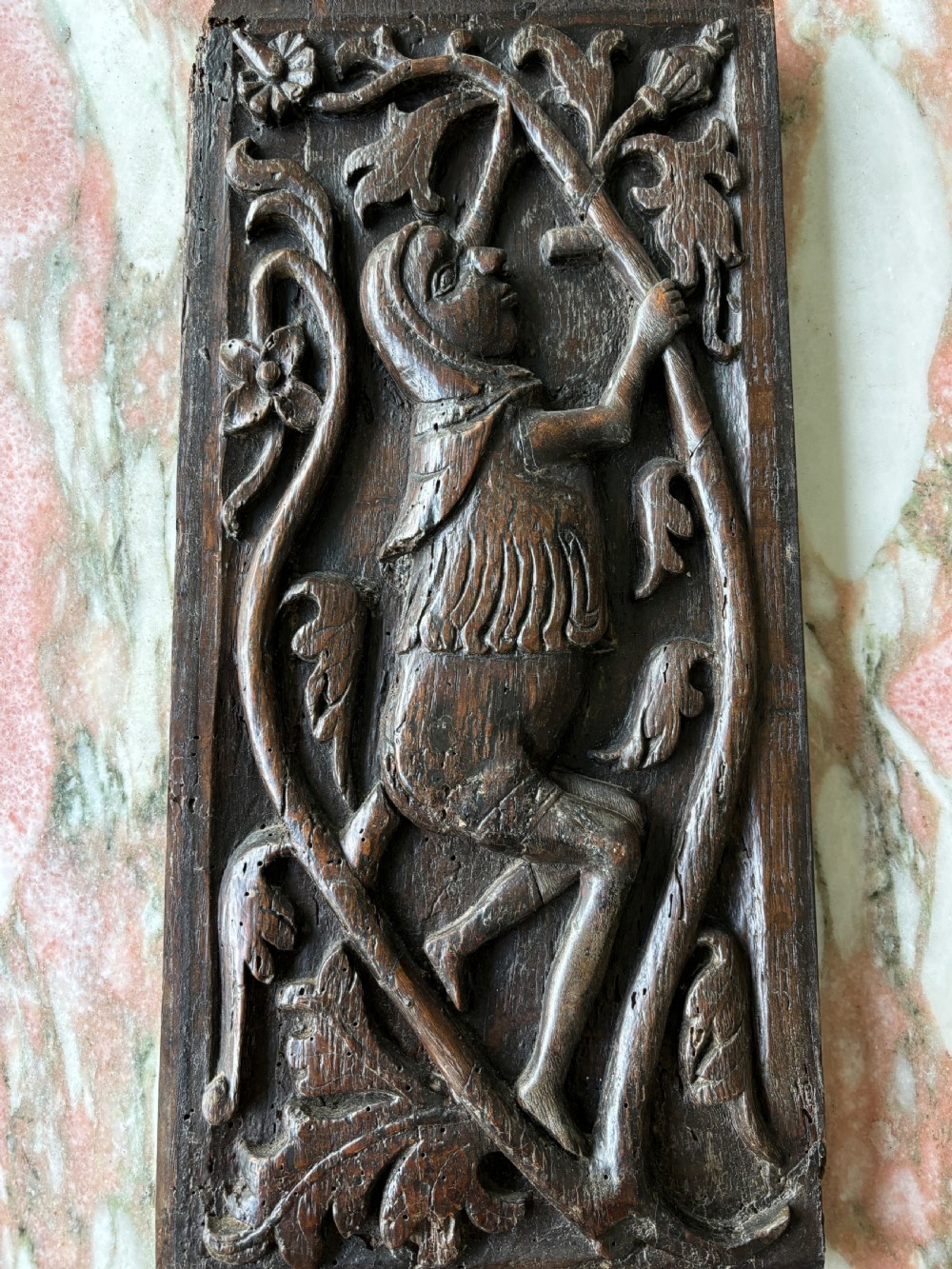 15th Century Carved Oak Panel of Little John from Robin Hood