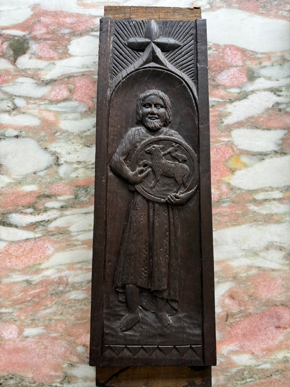 16th Century Carved Oak Gothic Religious Panel.
