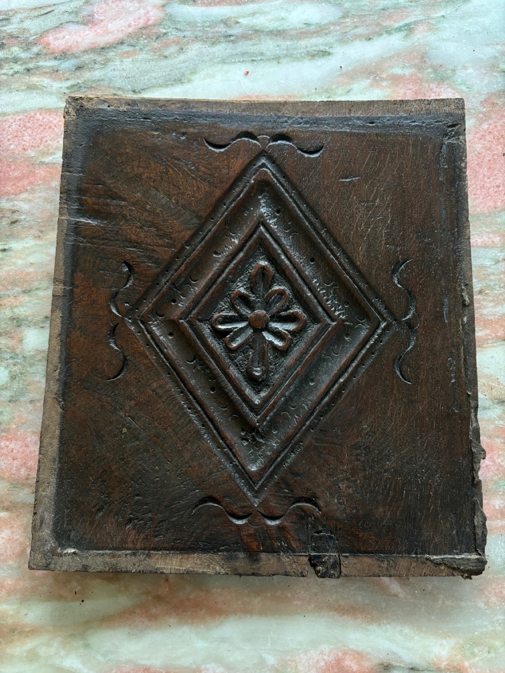 17th Century Carved Oak Tudor Rose Panel