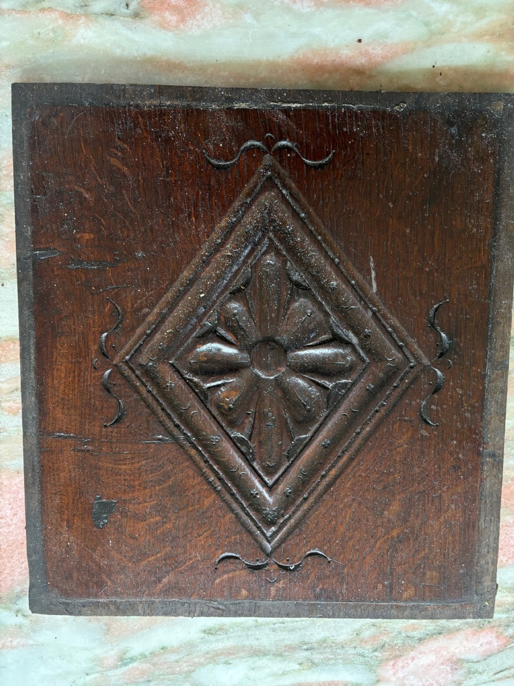 17th Century Carved Oak Tudor Rose Panel