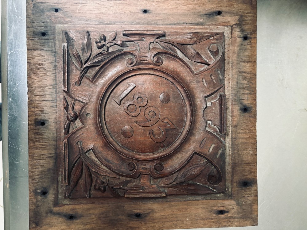 19th Century Carved Oak dated panel 1893