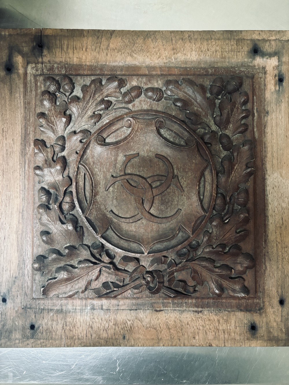 19th Century Carved Oak Panel Armorial