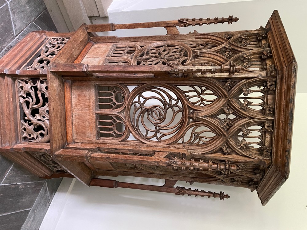 Period Oak Small Pulpit Provenance Carved Oak Cathedral Window Panels View VIII