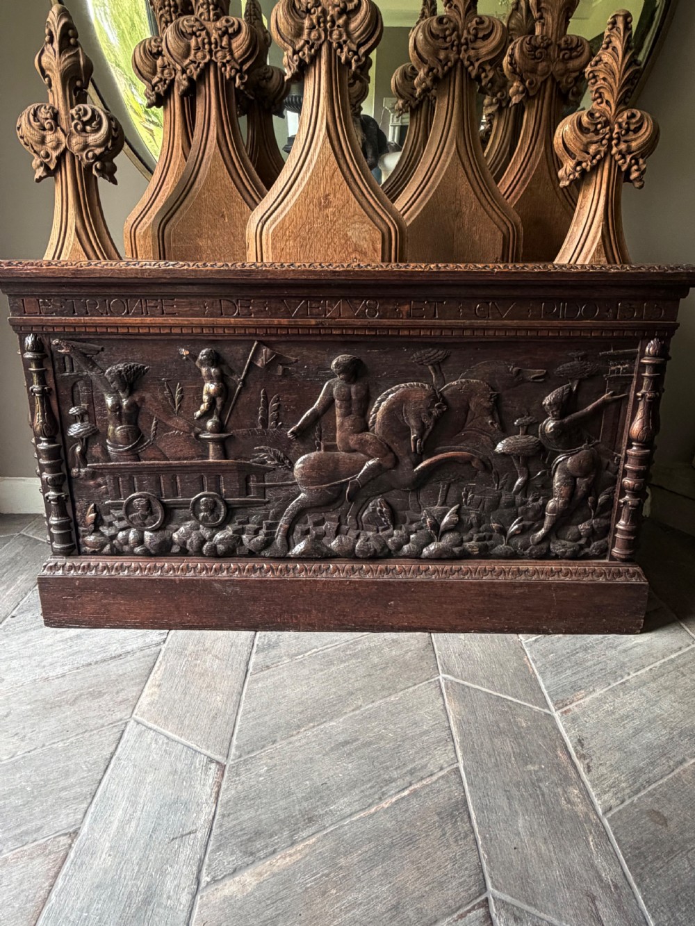16th Century Carved Mythical oak Coffer Venus and Dido 1515
