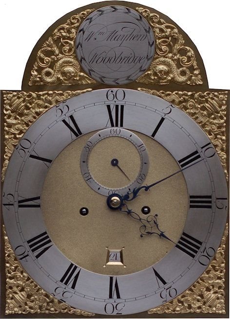 fig 3. William Mayhew of Woodbridge Oak Longcase Clock