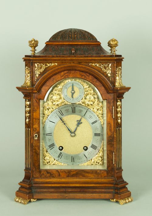 fig 1. A fine quality burr walnut Bracket clock by Lenzkirch, c.1898