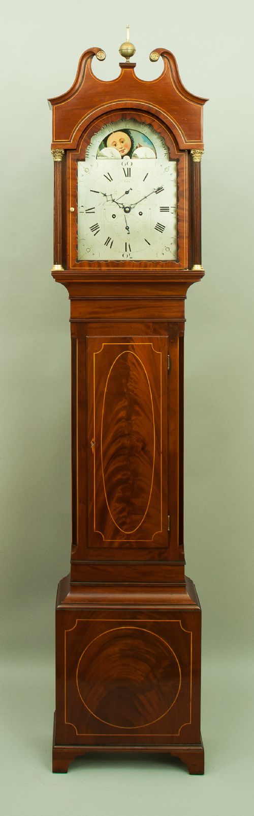 fig 1. A fine quality flame mahogany 8 day longcase clock by Samuel Collings of Thornbury c.1800