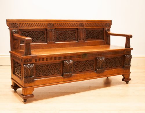 fig 2. Unusual Carved Oak Box Seat