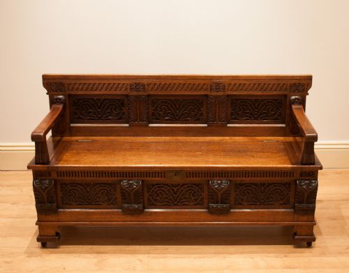 fig 3. Unusual Carved Oak Box Seat