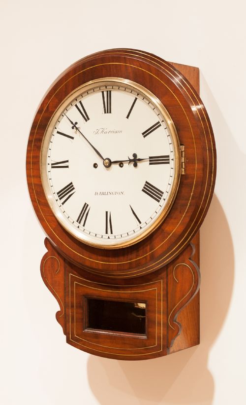 fig 1. J Harrison Darlington, Mahogany Fusee Drop Dial Wall Clock