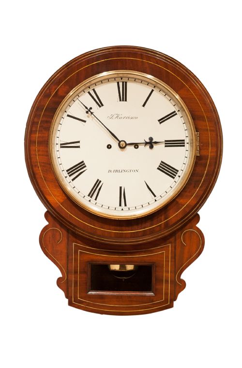 J Harrison Darlington, Mahogany Fusee Drop Dial Wall Clock