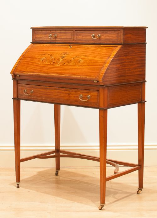 Edwardian Satinwood Desk - Bureau - Writing Table C.1900