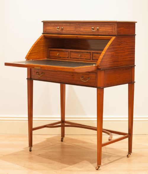 fig 1. EDWARDIAN SATINWOOD DESK - BUREAU - WRITING TABLE c.1900