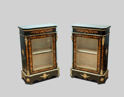 Matched Pair of Marquetry Inlaid Side Cabinets / Pier Cabinets.