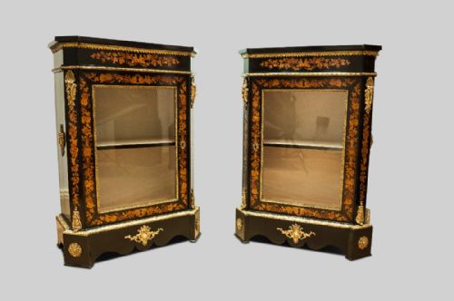 fig 1. Matched pair of marquetry inlaid side cabinets / pier cabinets.