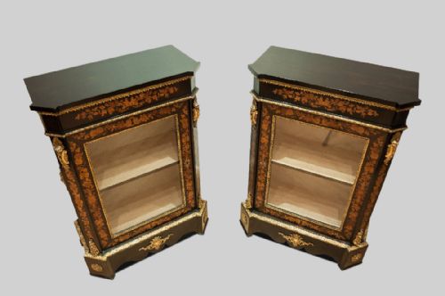 fig 3. Matched pair of marquetry inlaid side cabinets / pier cabinets.