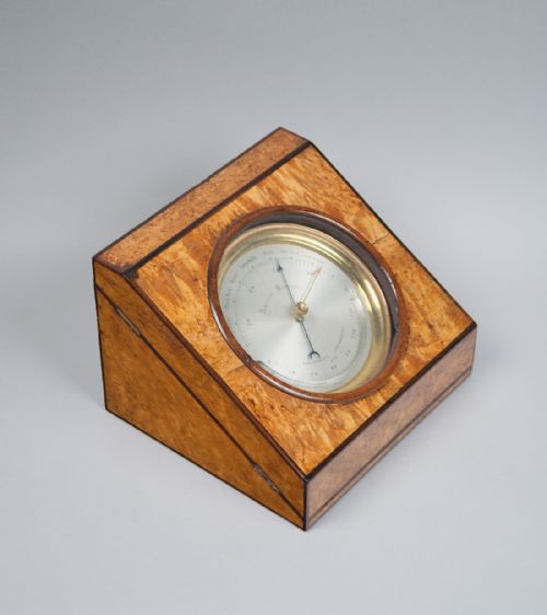 fig 4. Charles Wastell Dixey & Son - London. Excellent quality brass-cased aneroid barometer in birdseye maple display case, c.1890.