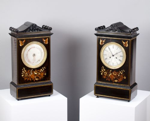 Inlaid French Mantel Clock & Matching Thermometer C.1841