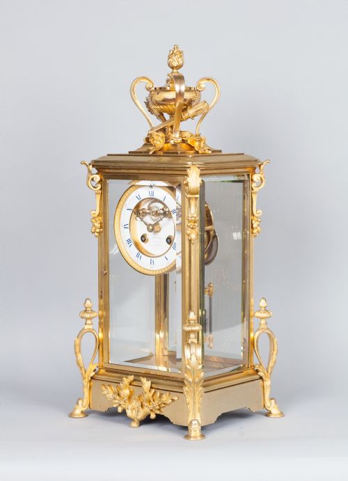 fig 1. A gilt bronze four glass mantel clock by Samuel Marti of Paris, c.1870.