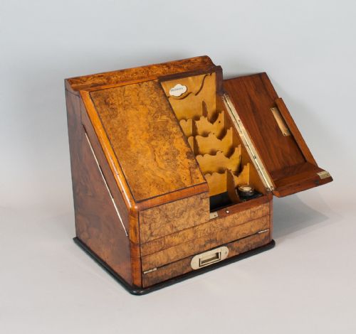 fig 1. BURR WALNUT STATIONERY CABINET / WRITING BOX C.1880