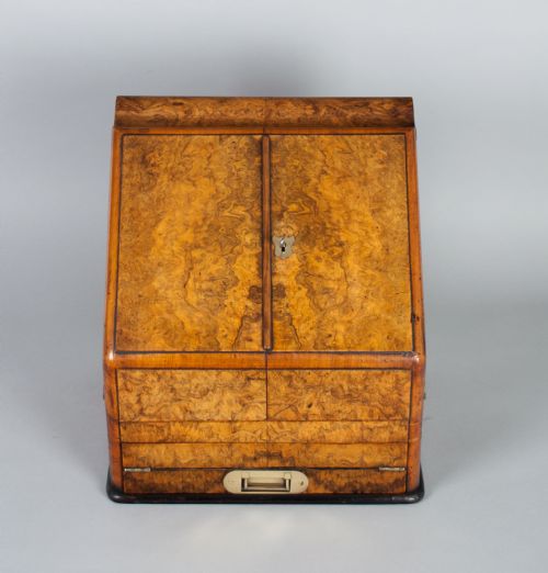 fig 2. BURR WALNUT STATIONERY CABINET / WRITING BOX C.1880