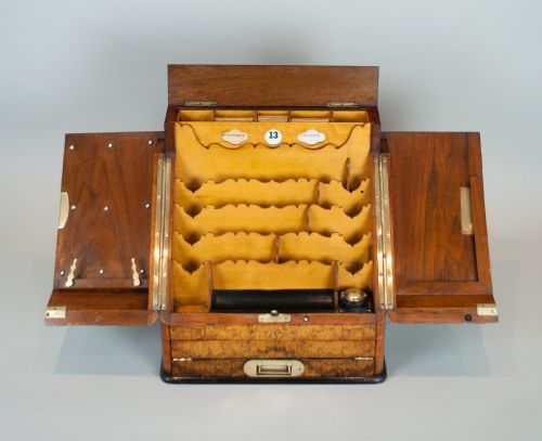 fig 3. BURR WALNUT STATIONERY CABINET / WRITING BOX C.1880