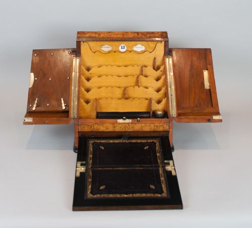 fig 4. BURR WALNUT STATIONERY CABINET / WRITING BOX C.1880