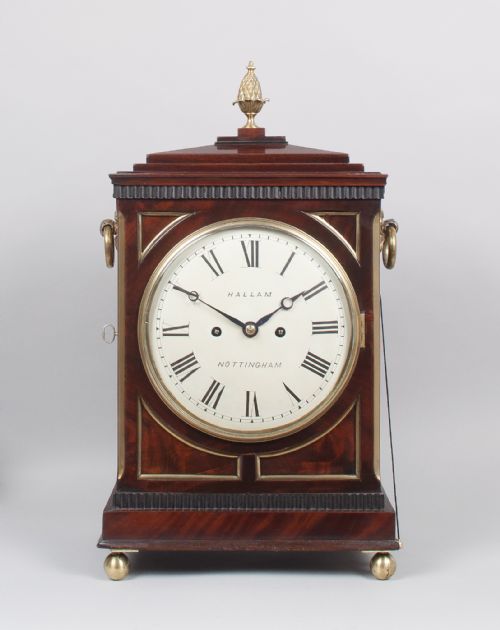 Mahogany Chamfer Top Bracket Clock by Hallam of Nottingham