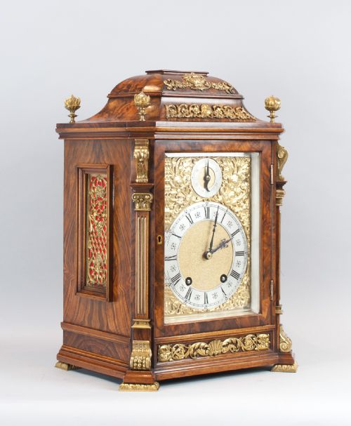 fig 1. Burr Walnut Bracket Clock By Lenzkirch, Circa 1890.
