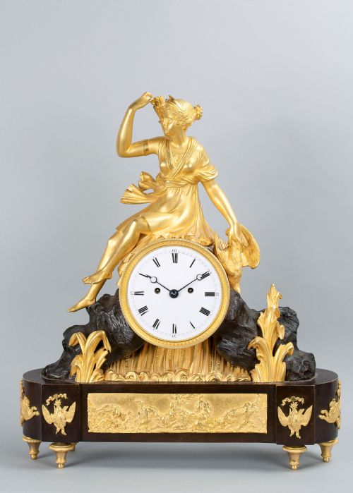Twin Fusee Bronze and Ormolu Mounted Mantel Clock by F Baetens, London.