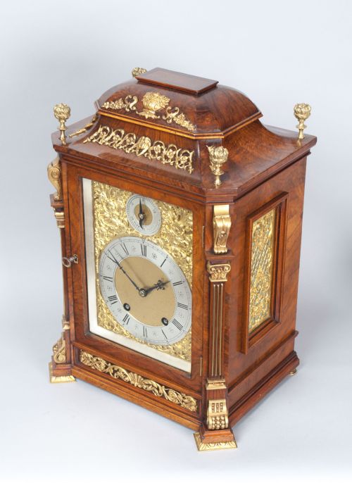 A Burr Walnut Bracket / Mantel Clock by Lenzkirch, Circa 1904.