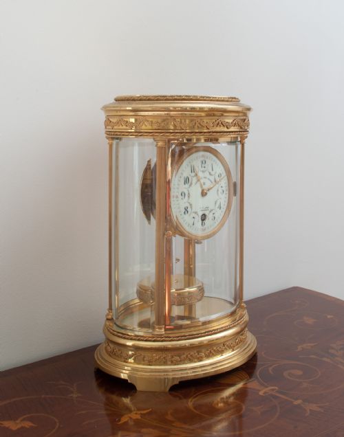 fig 2. A FRENCH CLAUDE GRIVOLAS OVAL CASED 400 DAY TORSION MANTEL CLOCK