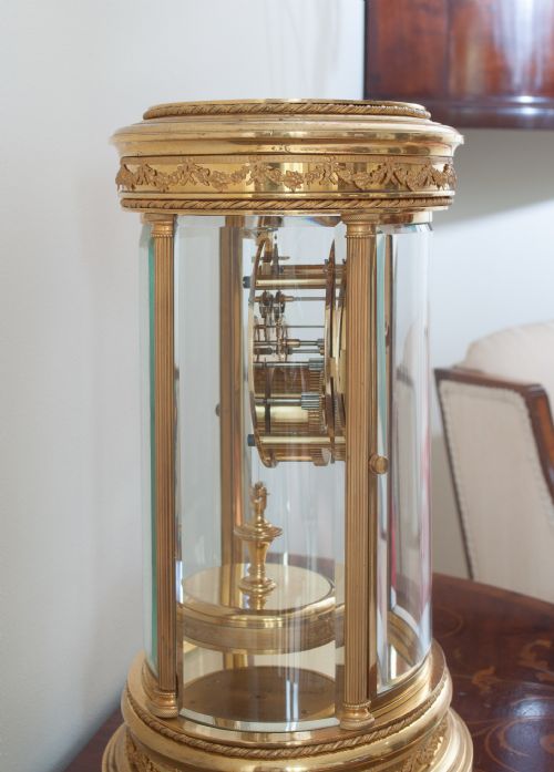 fig 3. A FRENCH CLAUDE GRIVOLAS OVAL CASED 400 DAY TORSION MANTEL CLOCK