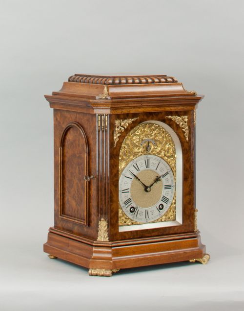 fig 1. A Fine Quality Burr Walnut Bracket / Mantel Clock By Lenzkirch.