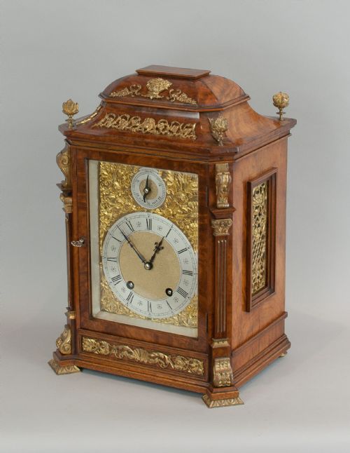 fig 1. A Fine Quality Burr Walnut Bracket / Mantel Clock By Lenzkirch Circa 1903