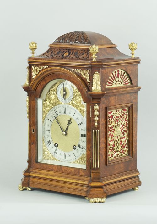 fig 1. A Burr Walnut Bracket / Mantel Clock By Lenzkirch, Circa 1894.