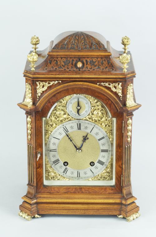 fig 2. A Burr Walnut Bracket / Mantel Clock By Lenzkirch, Circa 1894.